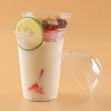 50 шт 9 см Калибр ПЭТ прозрачные креативные одноразовые йогурт чашки 12 унций/15 унций сок молоко чай фрукты соевый пластиковые чашки с крышкой