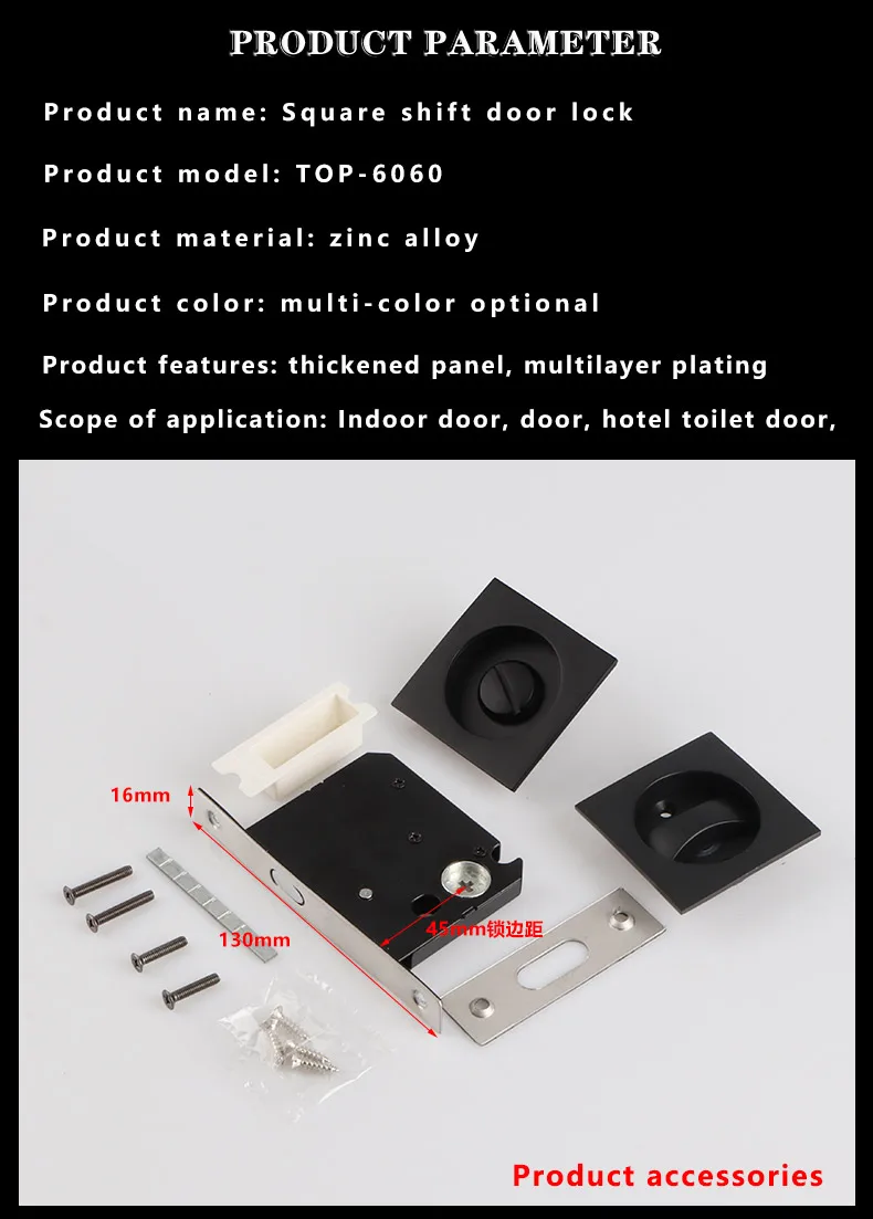 Description Picture 6 of itemTOP KNORR Sliding Door Sliding Door Lock Invisible Square Interior Kitchen Bathroom Single Hook Black Keyless Door Lock