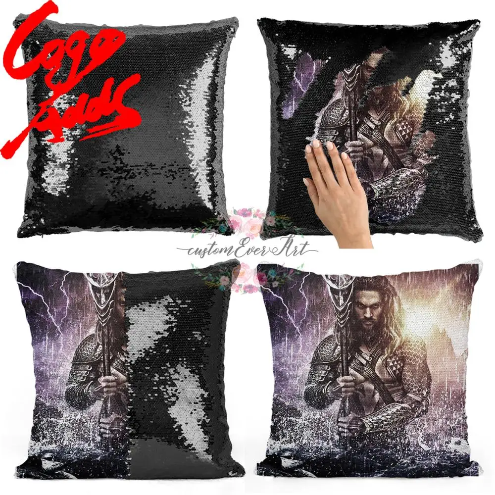 Подушка с блестками Aquaman HD | Наволочка Двухцветная подушка Подарок для нее Него