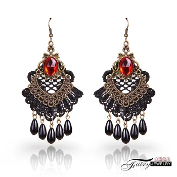 

European and American popular ladies noble earrings antique black lace earrings