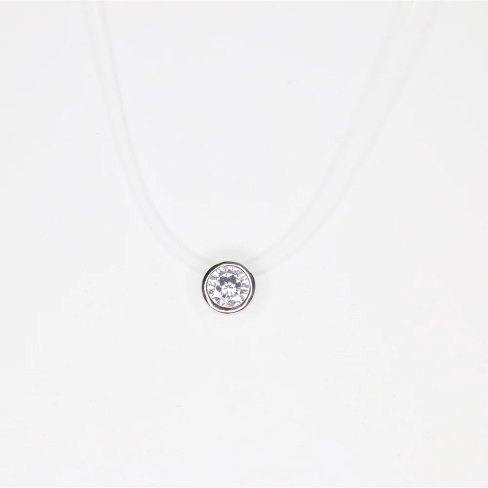 925 пробы Серебряная леска ожерелье сверкающий Циркон Невидимый Прозрачный простое ожерелье с подвеской ювелирные изделия для женщин леска все виды из серебра с сверкающими камнями