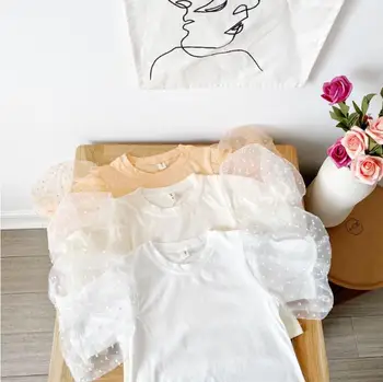 

2020 New Baby Girls Patchwork T-Shirt Cotton Tulle Summer Kids Girls Top Tees 3-8 Years