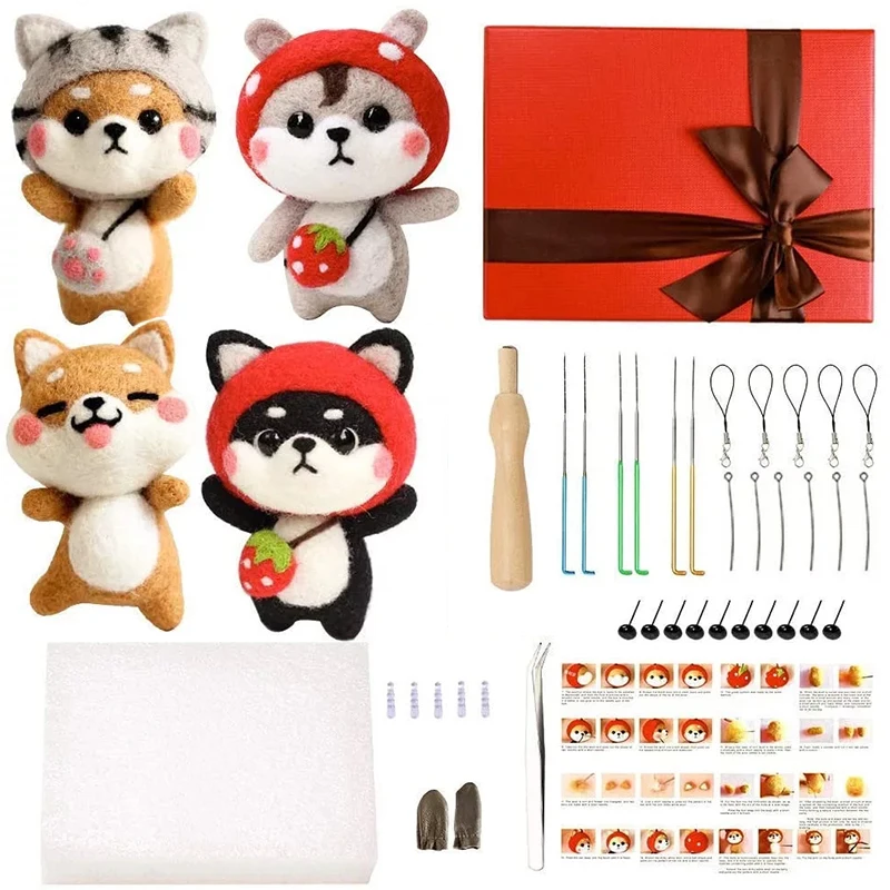 

KAOBUY 46PCS Needle Felting Starter Kit With 6Pcs Colorful Needle Felting Needles And Instructions, Wool Felting For Christmas