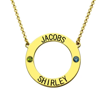 

AILIN Personalized Karma Necklace Circle Name Necklace With Birthstones Gold Color Engraved Name Necklace Birthstone Jewelry
