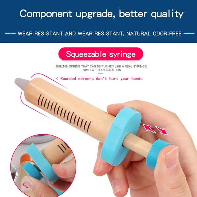 Children Wooden Dentist Doctor Pretend Play Toys Kit Nurse Role Act Game Set Simulation Medical Accessories Bag For Boy Girl Kid 4