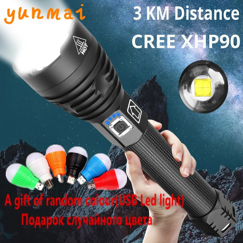 Brightest XHP90 Powerful 5000LM Tactical 3Mode Zoom Flashlight LED Hunting Torch 