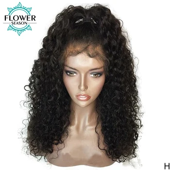 

Curly Full Lace Human Hair Wigs Pre Plucked Glueless With Baby Hair Brazilian Remy Hair 130% Density Natural Color FlowerSeason