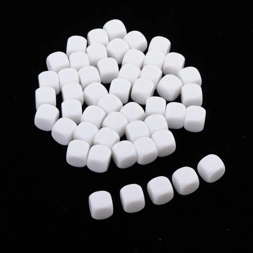 50Pcs 12mm Round Edge Blank 6 Sided Dices D6 White DIY Blank Dices D&D RPG Table Games Board Games Party Gaming Playing Dice 