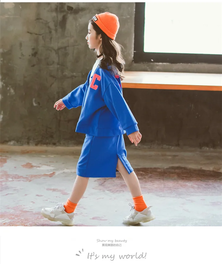 Girls Clothes Autumn Blue Jacket T shirt Skirt suit Children Clothing Set Teenager Kids Tracksuit for Girls Outfits 10 12 Year