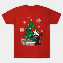 Мужская футболка Феликс Кот вокруг рождественской елки Феликс Кот Футболка wo Мужская футболка футболки Топ