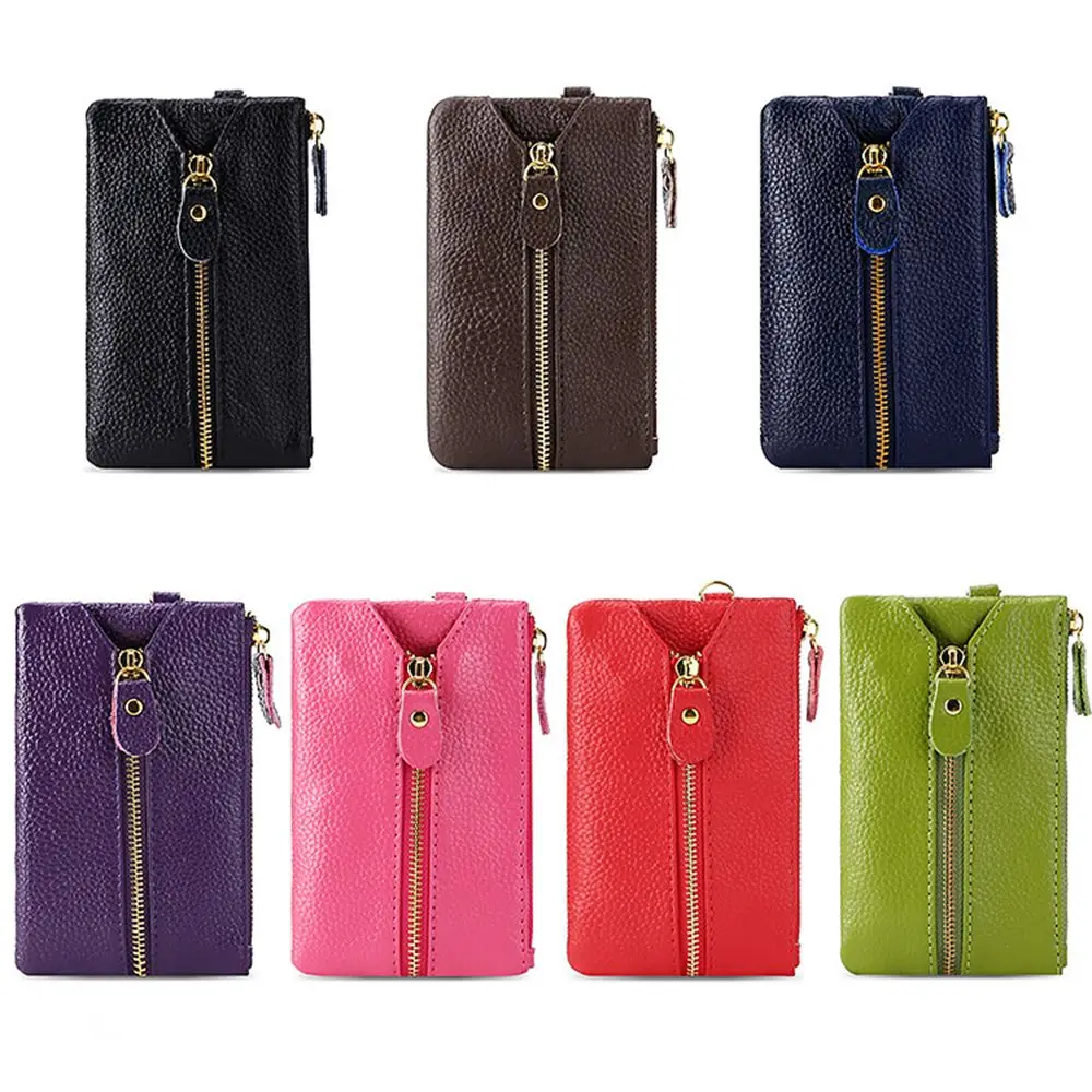 

1pc Vintage Leather Case Car Key Organizer Ring Wallet Genuine Wrap Purse Zipper Coin Bag Keychain Pouch Holde Car Accessories