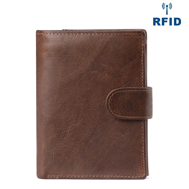 Кофе Роскошный мужской кошелек, многофункциональный, RFID, высокое качество, бумажник, тонкий клатч, короткий, на застежке, кошелек для монет, натуральная кожа, держатель для карт - Цвет: Кофе
