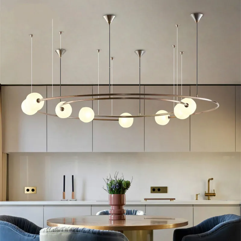 Retro Vintage LED Round Pendant Lights Creative Modern Galactic Glass Hanging Lamp for Restaurant Livingroom Bar Cafe Lustres