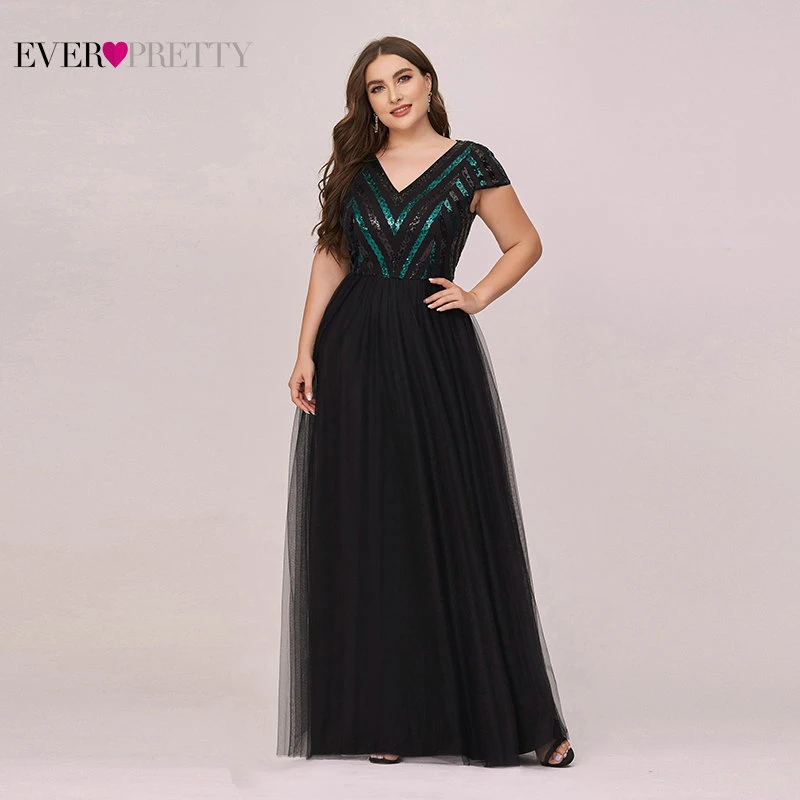 Plus Size Dresses For Women Ever Pretty Elegant A Line V Neck Sequined Long Black Evening Dress Party Vestidos Formales Ep00497 Evening Dresses Aliexpress