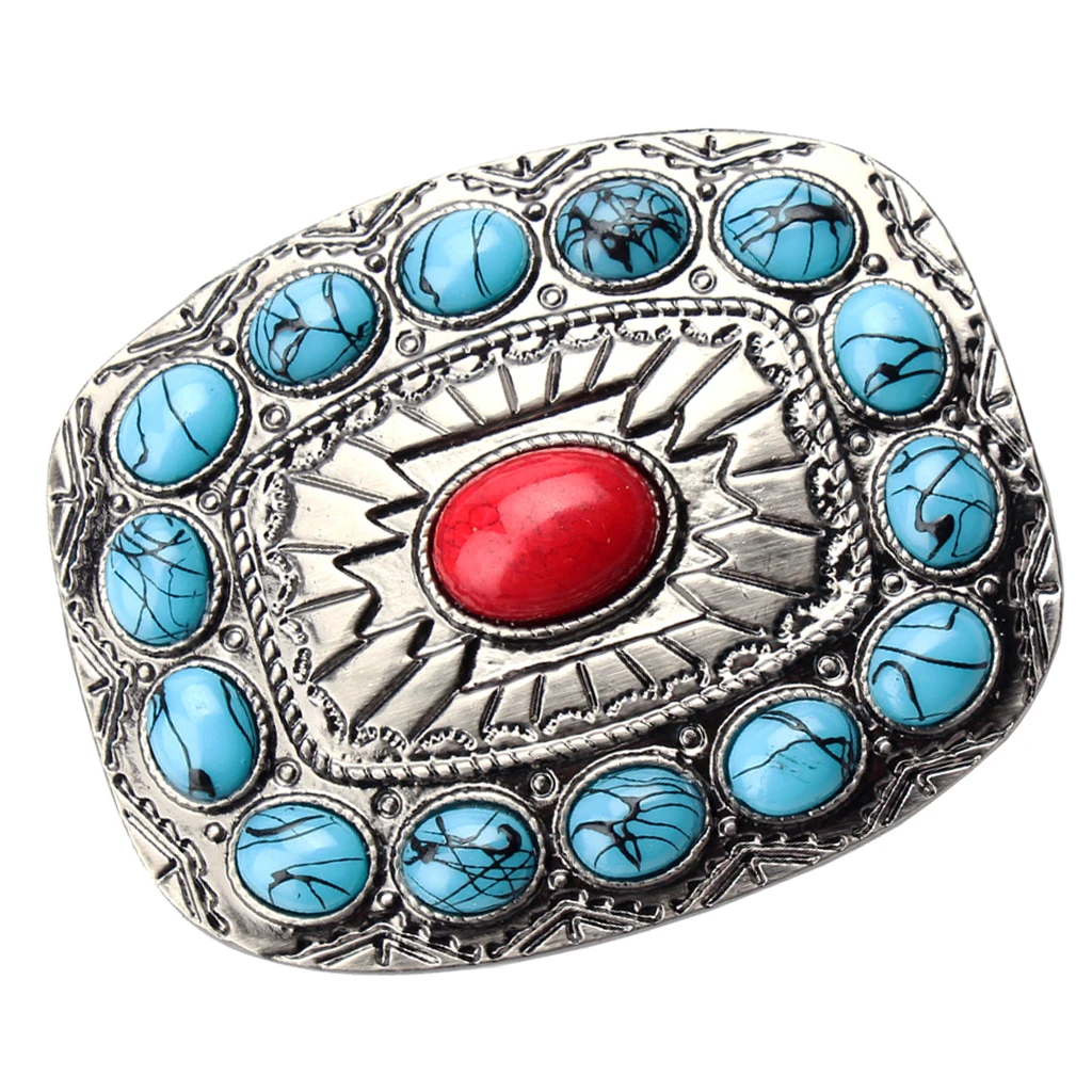 Antique Rodeo Turquoise Bead Western Cowboy Oval Metal Belt Buckle Accessory