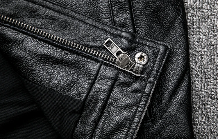 Men's Genuine Cowhide Leather Jacket Vintage Turn Down Collar Black Motorcycle Jacket Zipper Brand Slim Fit Autumn Winter Coats