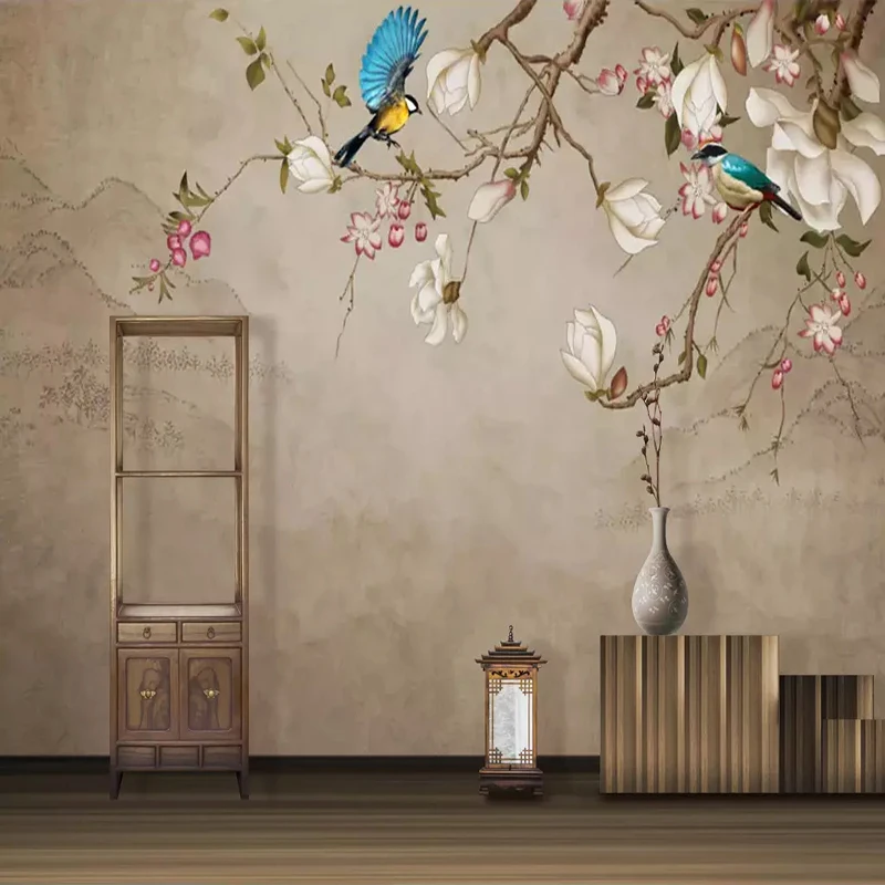 Custom-Photo-Wallpaper-Mural-Flower-Bird-Magnolia-Living-Room-TV-Background-Wall-Painting-Papel-De-Parede
