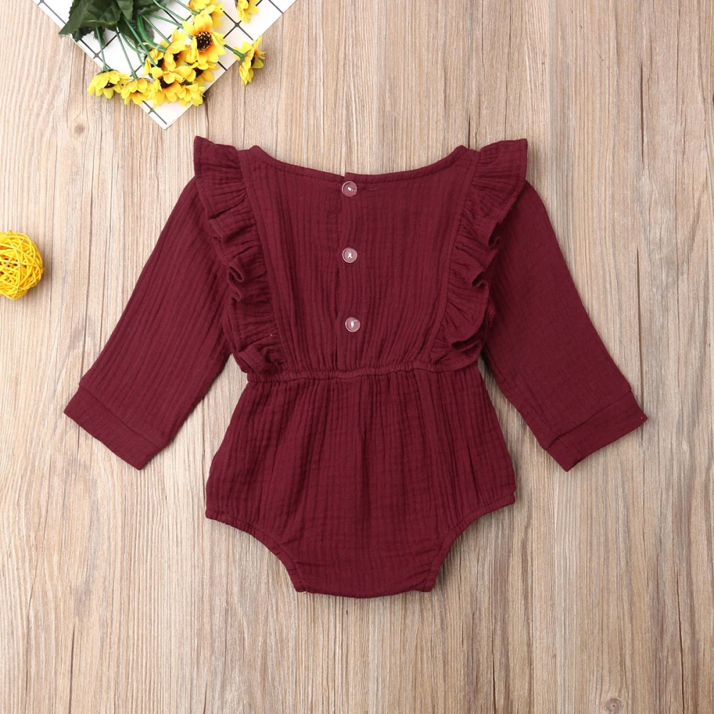 Autumn Winter Newborn Baby Girl Clothes Long Sleeve Ruffle Romper Jumpsuit Bodysuit Outfit For Baby Girl 6-24Months