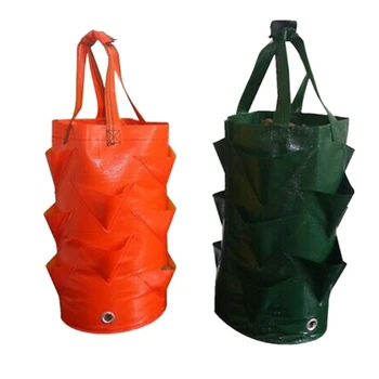 

2 Pcs Hanging Strawberry Tomato Planter Grow Bags Garden Hanging Vegetable Flower Planting Bag, Orange & Green