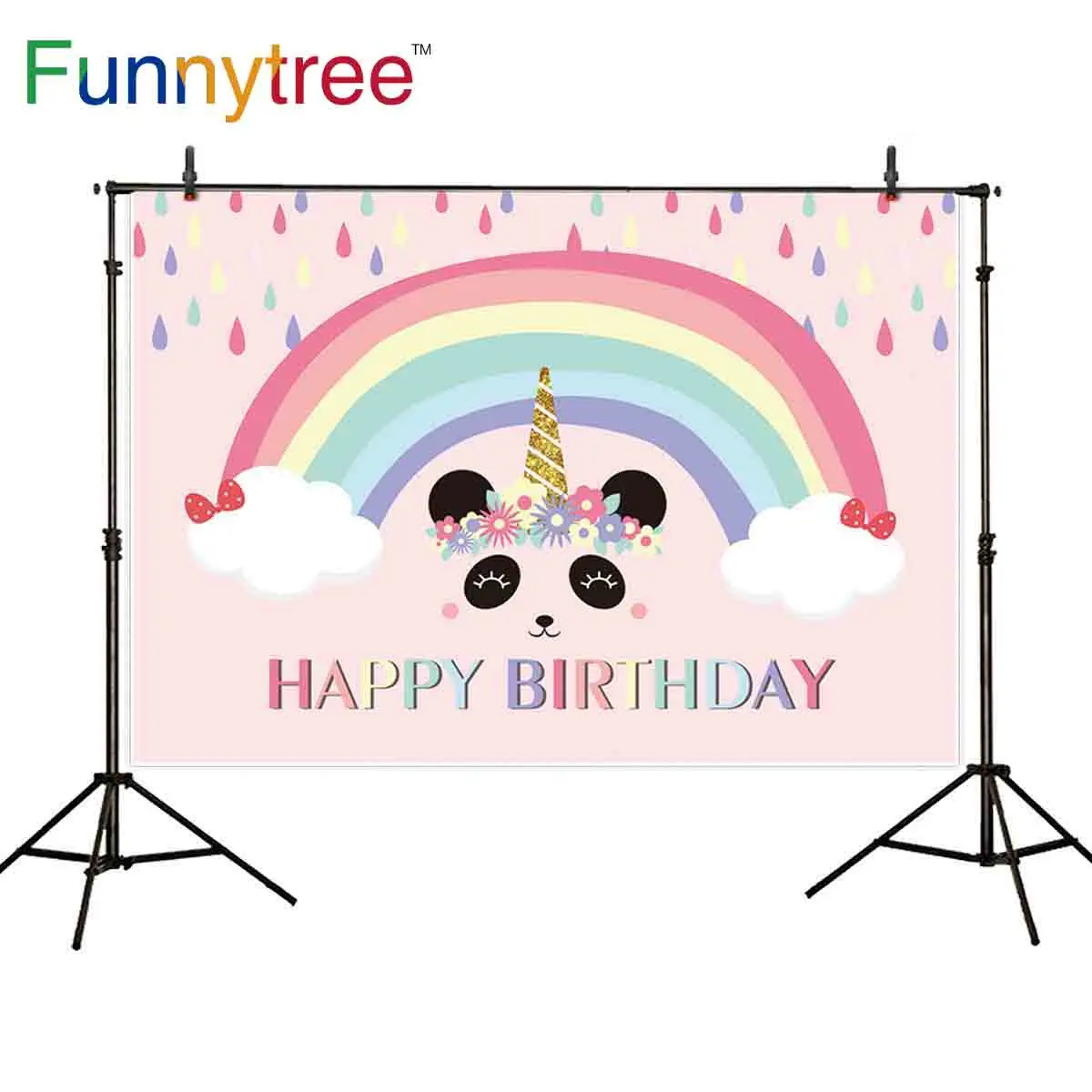 Funnytree фотостудия с днем рождения Радуга Панда Облако Цветок бант декорации