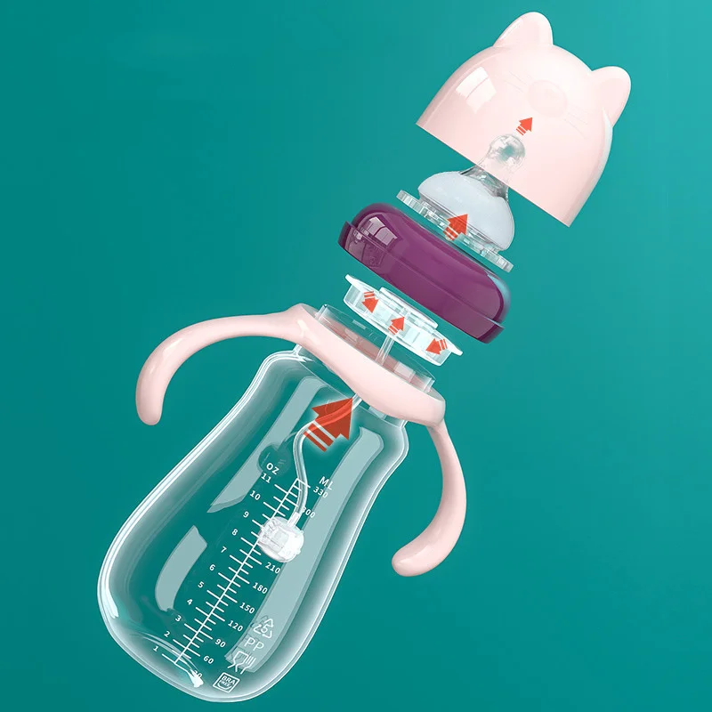 Baby Milk Bottles With Grip Wide Caliber Kids Feeding Bottles Anti-Choke Gravity Ball Silicone Nipple Baby Water Drinking Bottle