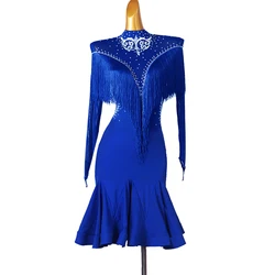Shiny Hot Diamonds Latin Dance Dress Performance Competition Dress Tassel New Samba Dress Performance Dress Long Sleeve Dress