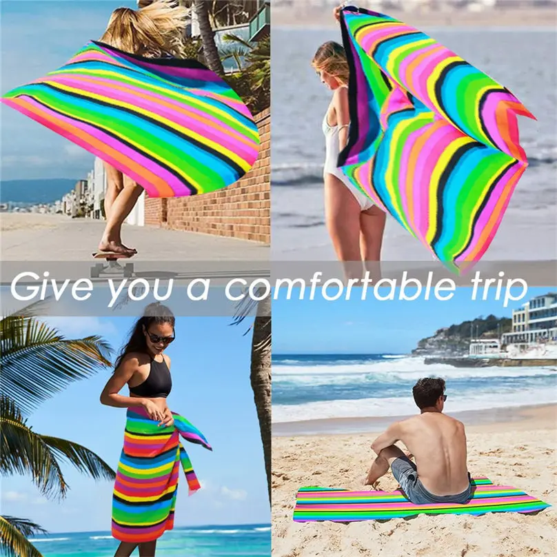Новое Полосатое очень большое из микрофибры легкое пляжное полотенце пляжная шаль быстросохнущее дорожное полотенце модная юбка 3Y30