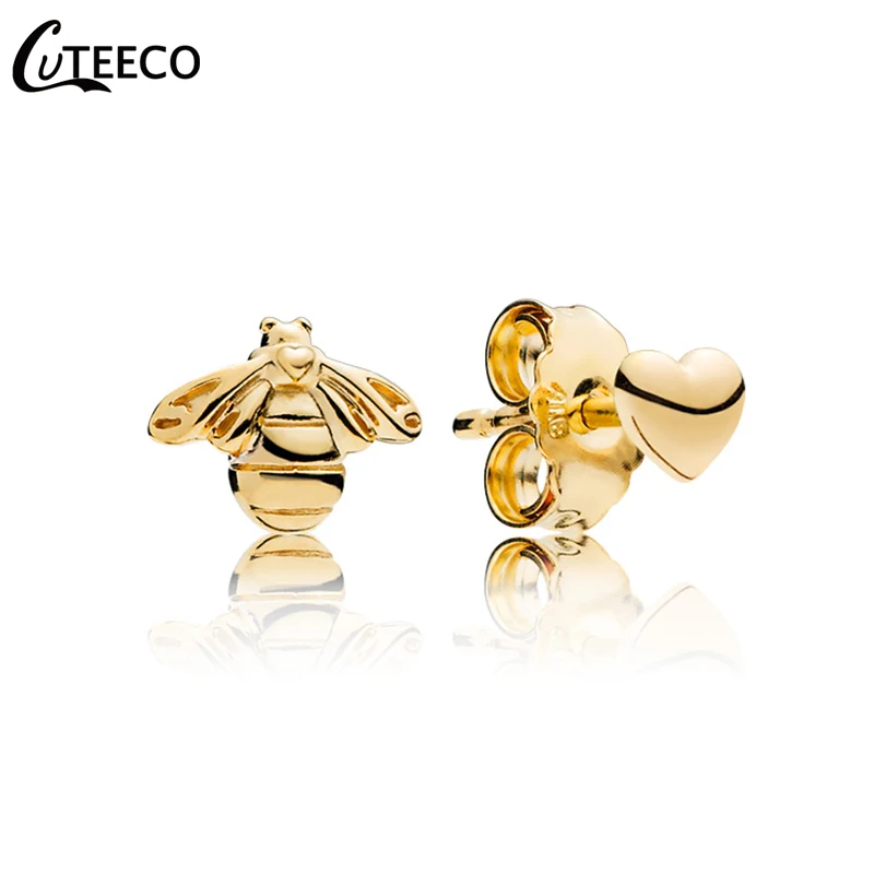 CUTEECO любовь и маленькие гвоздики Пчелка серьги модные милые Золотая Эмаль серьги в виде животных для женщин ювелирные изделия - Окраска металла: Gold