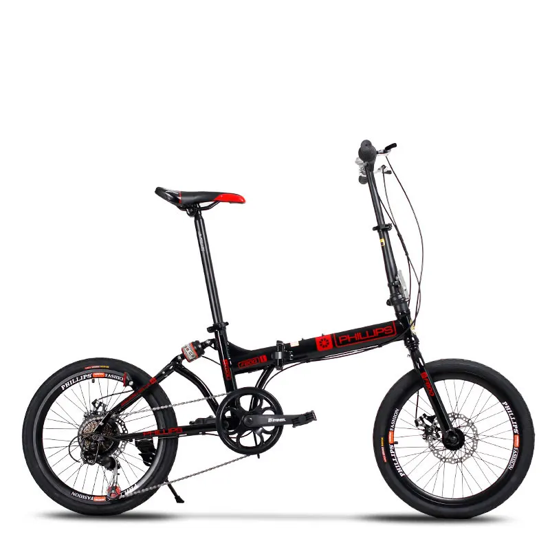 Bike Folding Bicycle 20 Inch Speed Double Disc Brake Shock Absorption Aluminum Alloy Rim Student Adult Men and Women