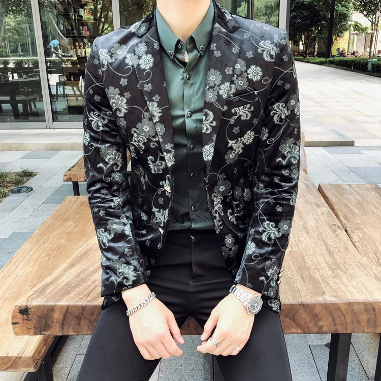 Осенняя модная Свадебная вечеринка платье Vestido Para Festa De Casa Для мужчин до цветов блейзеры с принтом Для мужчин этап куртки для выступления Для мужчин s