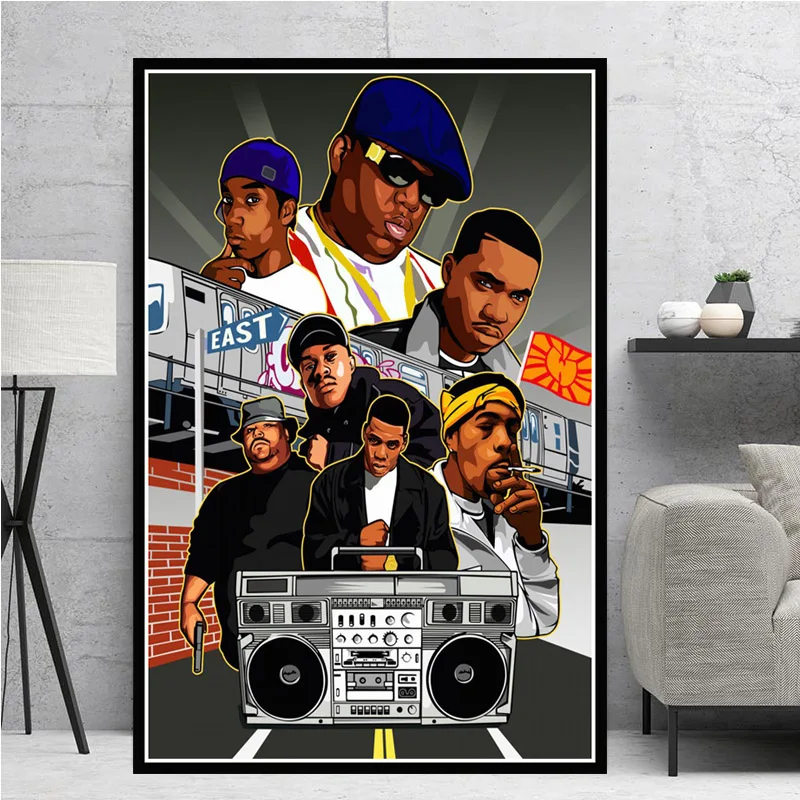 

Poster Prints Biggie Notorious 2PAC JAY-Z N.W.A Legend Star Collage Canvas Oil Painting Art Wall Pictures Living Room Home Decor