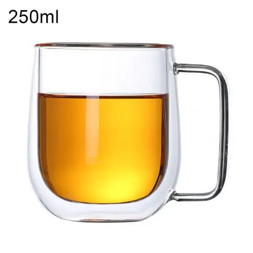 1 шт стеклянная чашка для воды термостойкая прозрачная двойная стенка кофейная чайная стеклянная чашка Изолированная кружка посуда для напитков - Цвет: 250ml