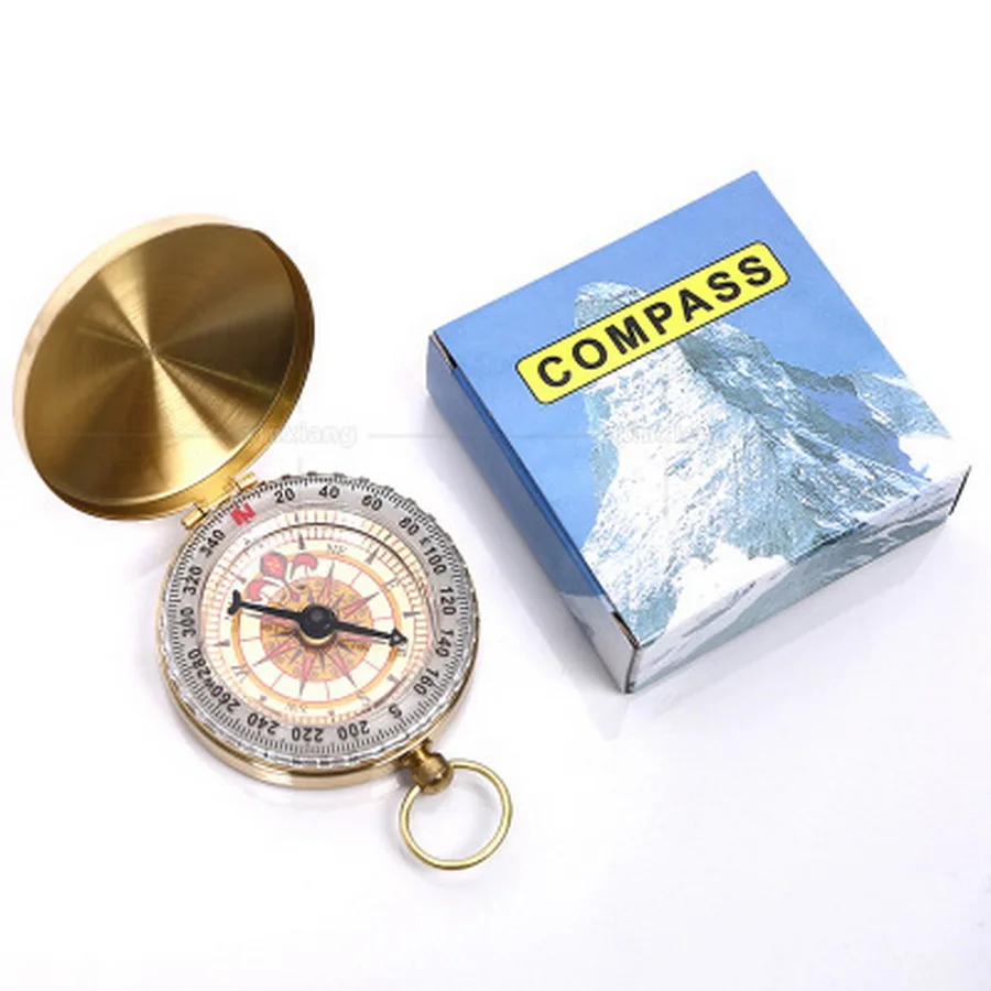 

DHL 50pcs CompassCamping Hiking Portable Pocket Brass Gold Color Copper Compass Navigation with Noctilucence Display