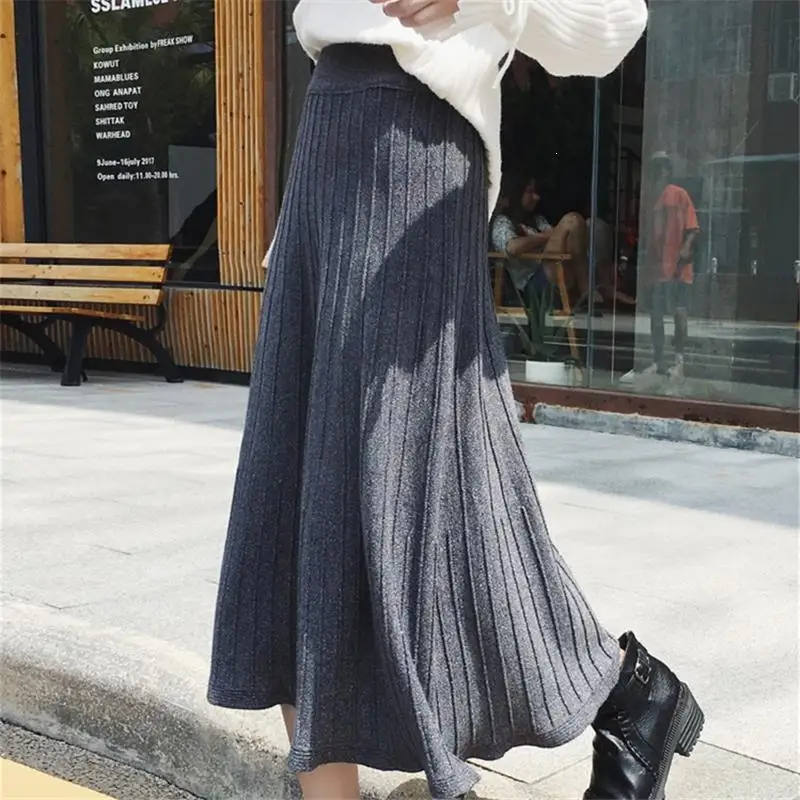 Женская Весенняя Корейская Повседневная Длинная трикотажная юбка, свободная Серебряная блестящая плиссированная юбка с эластичной талией, юбка с высокой талией