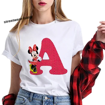 

Cute cartoon alphabet Minnie Mouse Print tshirts Women Tees Casual O-Neck Short Sleeve Harajuku Cool T-shirt Female Tops tshirts