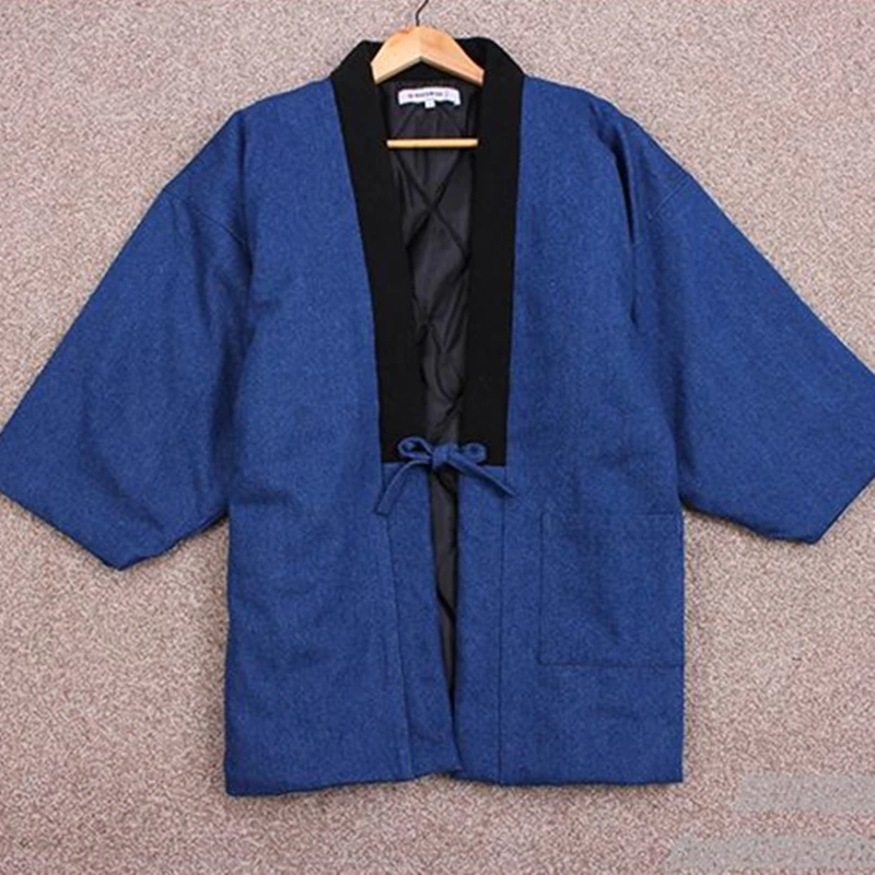 Japanese Men Hanten Winter Warm Wadded Cotton Kimono Haori Coat Outterwear Casual Home Clothes Men Loose Overcoat DH051