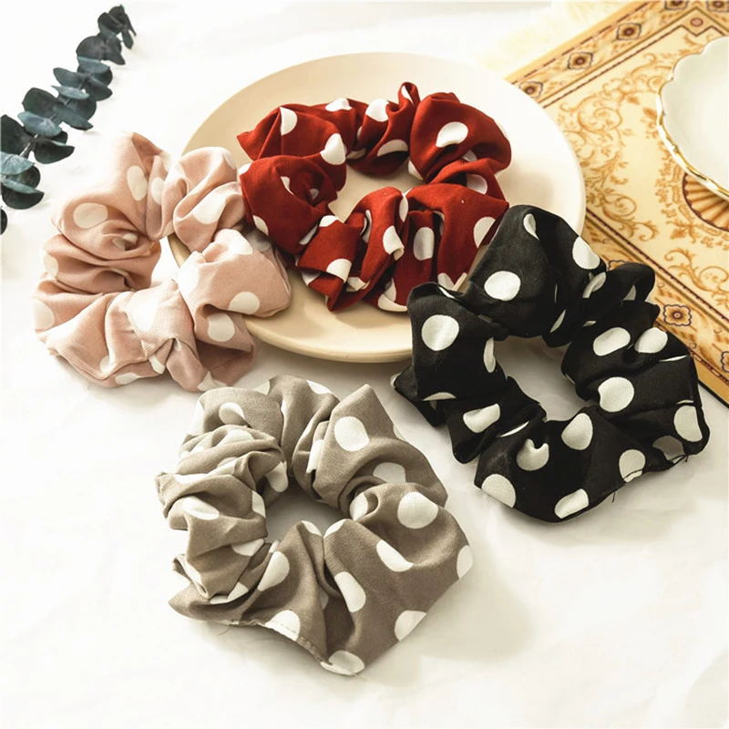 

Hot Polka Dot Printing Chiffon hair scrunchies Stretch Ponytail Holders runchy Hair Ties Print