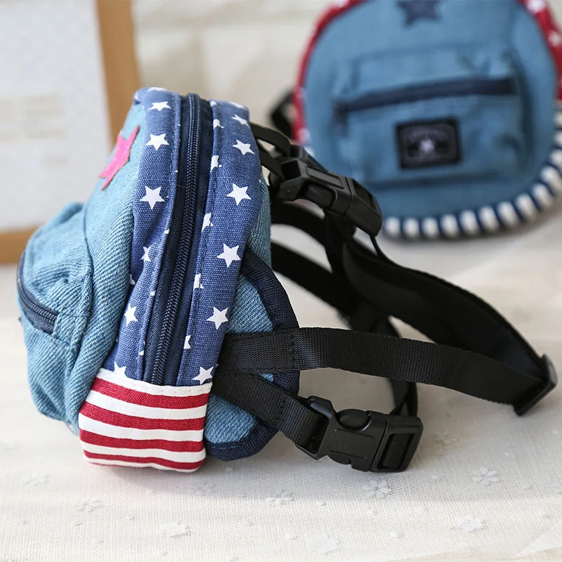 Denim Pet Harness Leash Backpack Puppy Outdoor Travel Backpack Bag