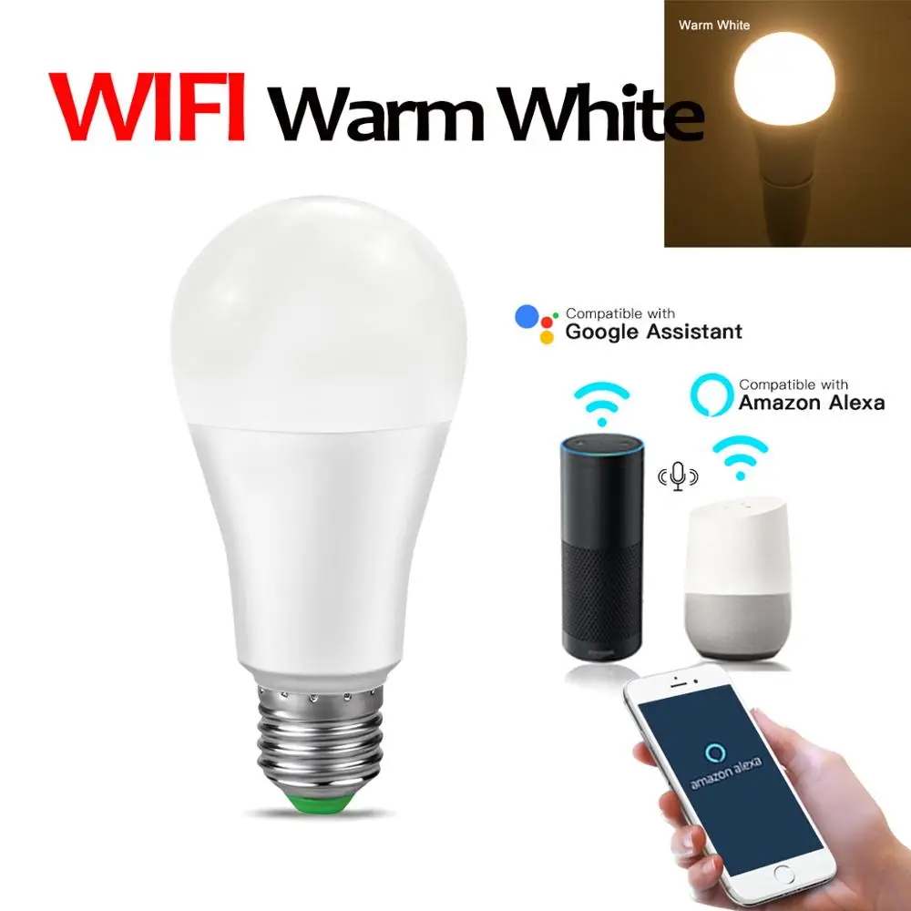 Светодиодный светильник Smart WiFi с Bluetooth 4,0 APP RGB RGBW RGBWW E27 Светодиодный светильник 110 В 220 в Google Home/ИК-пульт дистанционного управления Домашний Светильник ing - Испускаемый цвет: WIFI Bulb Warm White