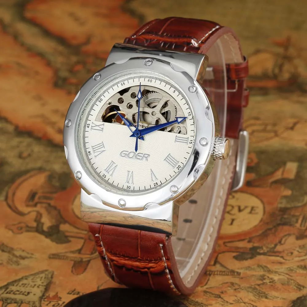 

GOER Men Skeleton Watches Top Brand Luxury Automatic Self-Wind Mechanical Watches Mens Watches Relogio Masculino reloj hombre