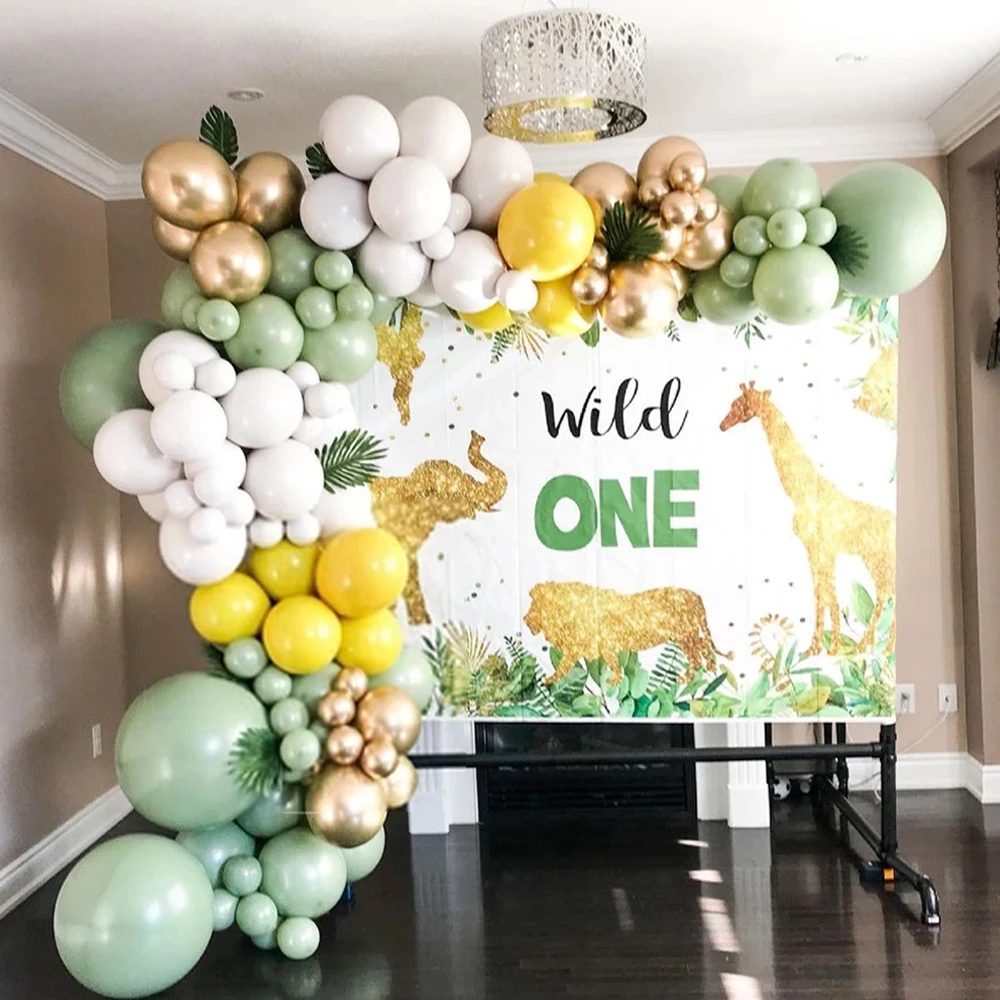 

117pcs Avocado Green Balloons Garland Arch Kit White Gold Latex Globos Set Jungle Birthday Party Baby Shower Wedding Decorations