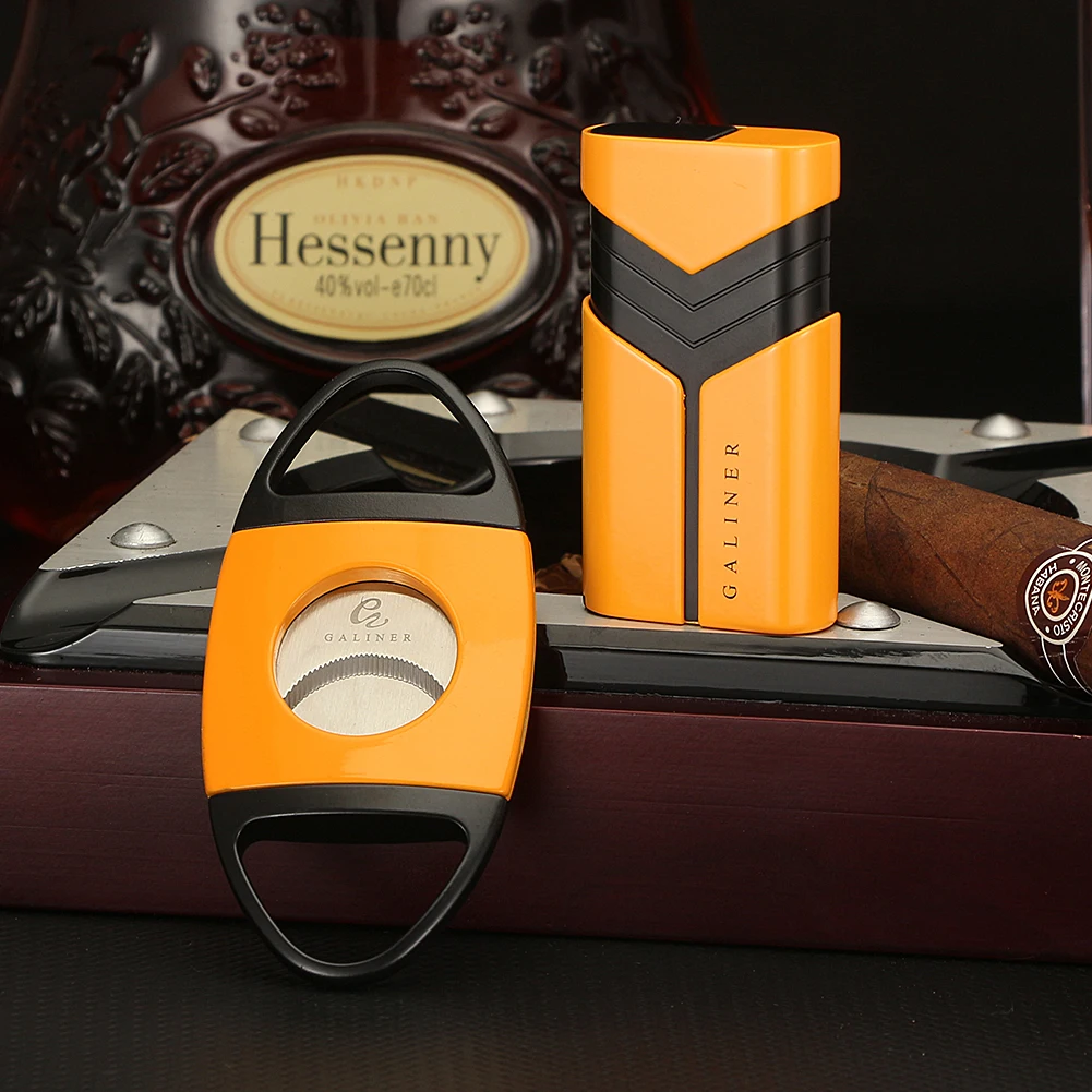 Galiner Luxury Cigar Lighter And Cutter Combo Accessori Per Fumatori Strumento Con Punzone In Metallo Torcia Per Sigari Jet Lighter Flame Fire