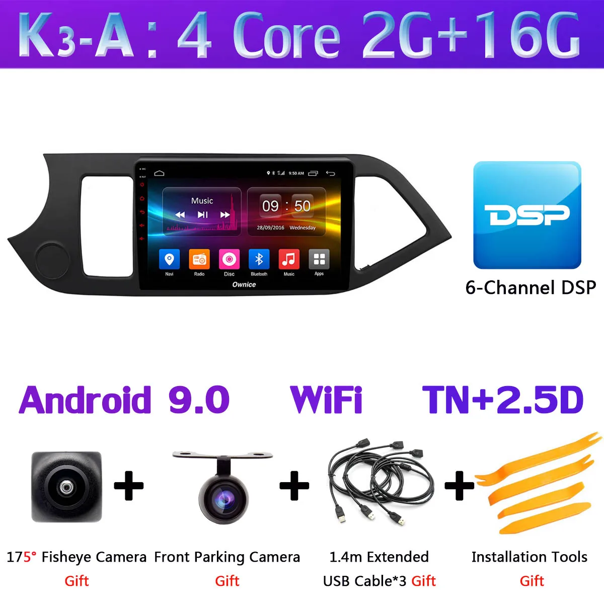 360 ° панорамный Android 9,0 4G+ 64G DSP CarPlay автомобильный мультимидийный Навигатор Радио плеер для Kia Morning Picanto 2011 2012 2013 - Цвет: K3-A
