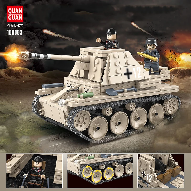  608PCS WW2 Military German Weasel tank Building Blocks Military Self propelled anti tank gun weapon