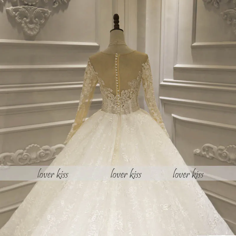 Lover Kiss Vestido De Noiva реальное фото великолепного кружева свадебное платье с длинным рукавом бисером и жемчугом Свадебные платья на заказ Brautkleid