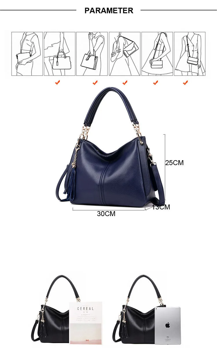 Fashion Hobo Real Natural Cow Genuine Leather Shoulder Bags Ladies Handbags Tote Casual Crossbody For Female Big Bag Handbag