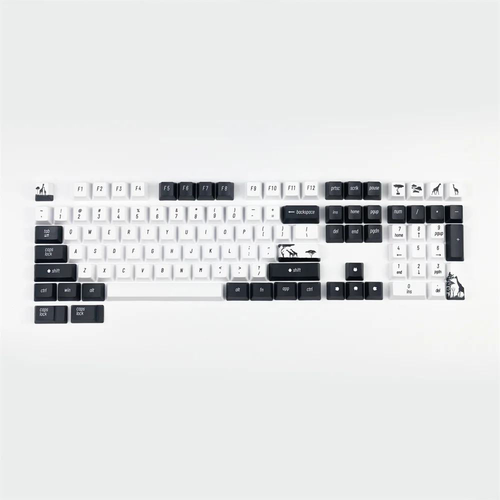 Keycaps do Tema do Girafa da Floresta Tropical Pbt Lados Corante Sublimação Tampões Chaves Preto e Branco Keycap Perfil do Oem - Imagem 4