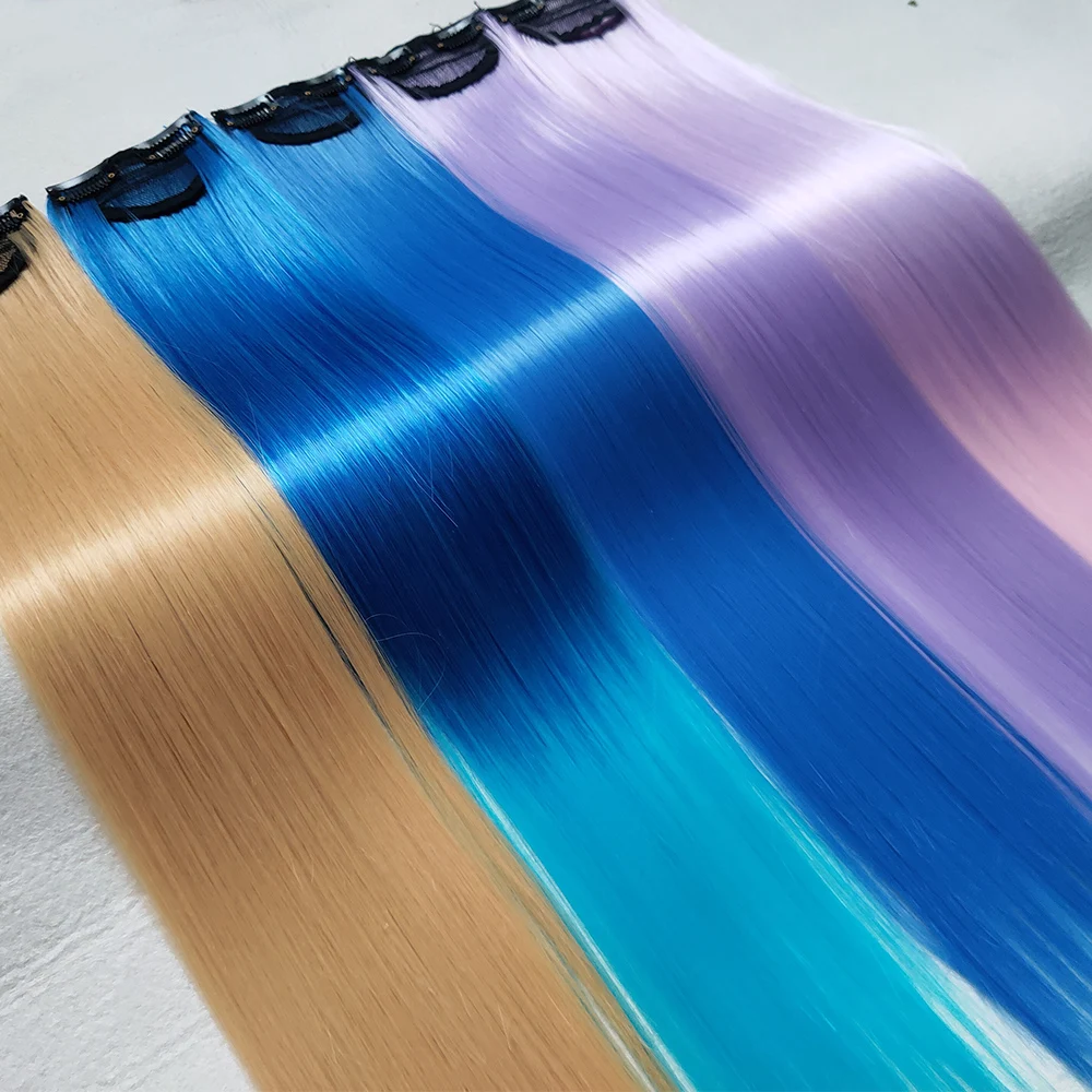 Extensões de cabelo com clipe de arco-íris