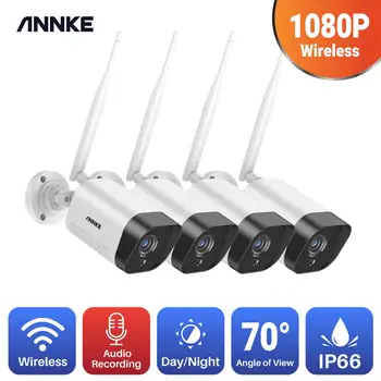 

ANNKE 4PCS FHD 1080P IP Wi-Fi H.265 Video Camera Surveillance System Weatherproof Cameras 100ft Night Vision With Smart Cam