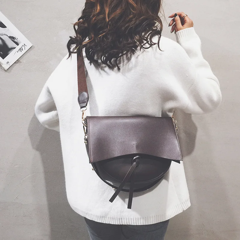 Новые винтажные седельные женские сумки с широким ремешком большие